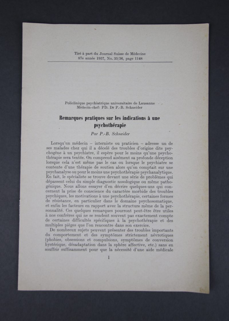 Remarques pratiques sur les indications à une psychothérapie